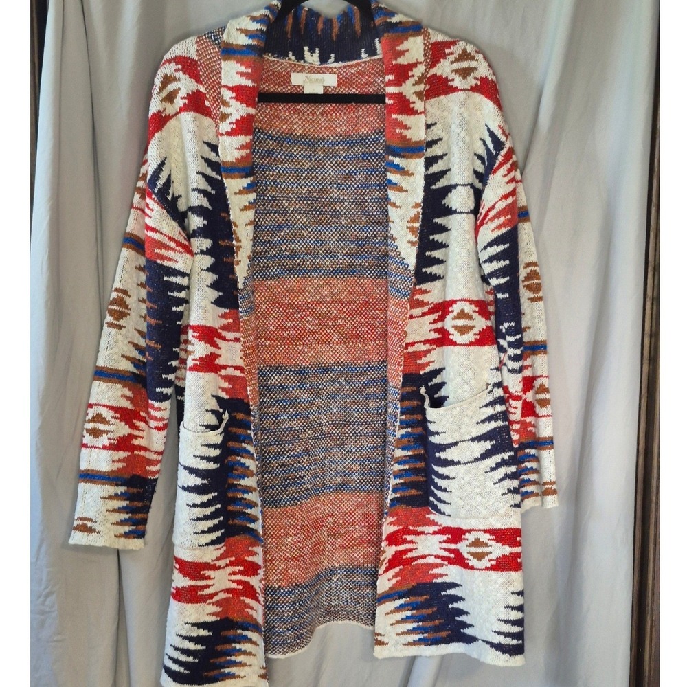 Natural Reflections Womens Southwestern Geometric Open Front Cardigan Sweater S